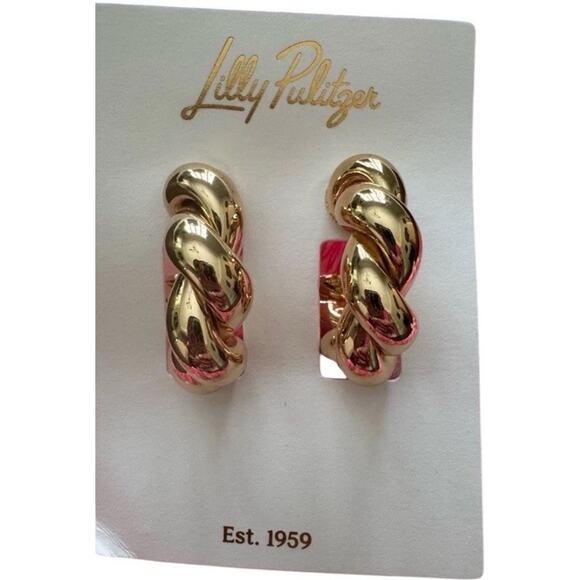 Lilly Pulitzer Island Escape Chunky Gold Metallic Twisted Hoop Pierced Earrings - Picture 1 of 8